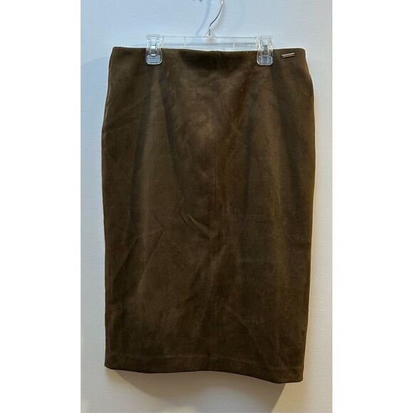 T Tahari women’s brown suede pencil skirt size Medium #41-1748 - Picture 1 of 5